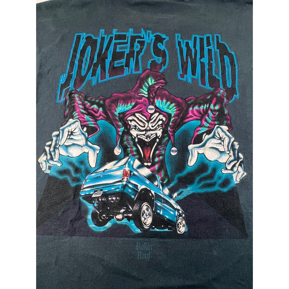 Vintage 90s Murina Jokers Wild Rollin Hard Jester Lowrider T-Shirt XL Black